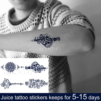 

Waterproof Temporary Juice ink Tattoo Sticker Lotus Chinese Word Dragon Sword Totem Fruit Gel Long lasting Art for Men Women
