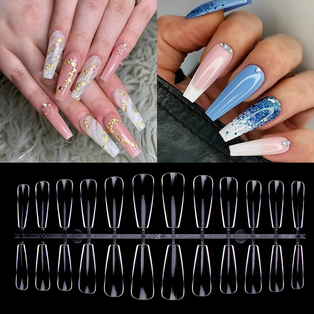 120Pcs Fake Nails Coffin Full Cover Tips Press On Gel Nail Capsules Art Display Traceless Natural/Clear Long Artificial | Красота и