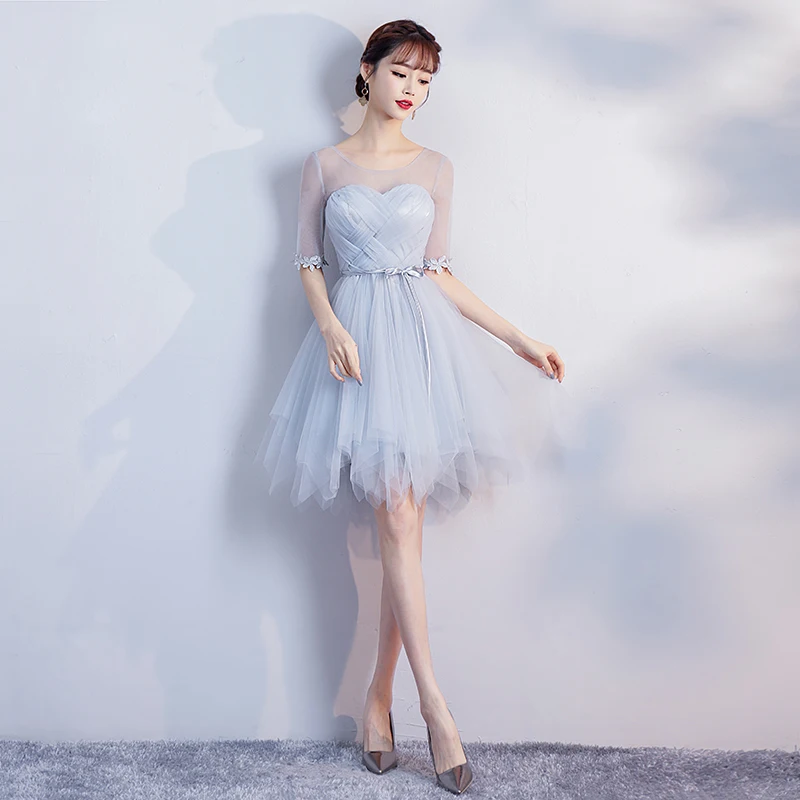 Платье подружки невесты Короткое синее и серое свадебное платье элегантное