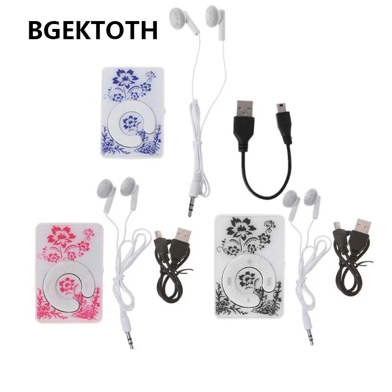 

Mini Clip Floral Pattern Music MP3 Player 32GB TF Card With Mini USB Cable + Earphone 634A