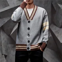 Молодежный модный брендовый свитер для мужчин, кардиган, облегающие вязаные Джемперы, теплая Осенняя Корейская стильная повседневная одежда для мужчин