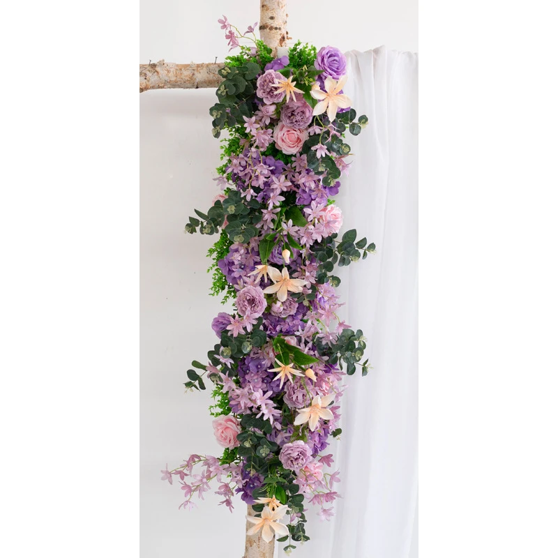 Custom 1m wedding backdrop arch decor artificial flower row decor flower arch road lead flower arrangement silk flower wall 1pc - Цвет: Фиолетовый