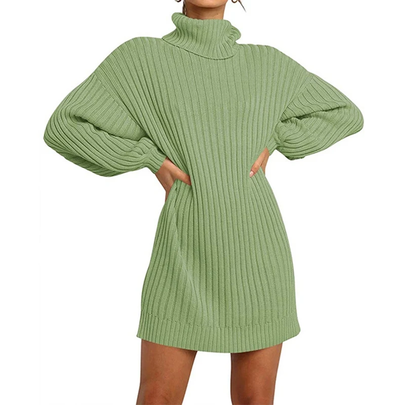 

Muyogrt Oversized Knitted Dress Sweater Autumn 2020 Solid Long Sleeve Casual Elegant Mini Warm Winter Turtleneck Dress Women
