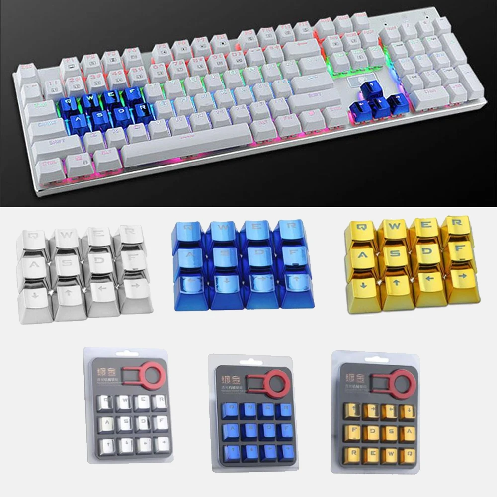 

Universal Axis Protective Gaming Mechanical Keyboard Caps PBT Plating 12Pcs Keycaps Dustproof With Replacement Tools For Gamer