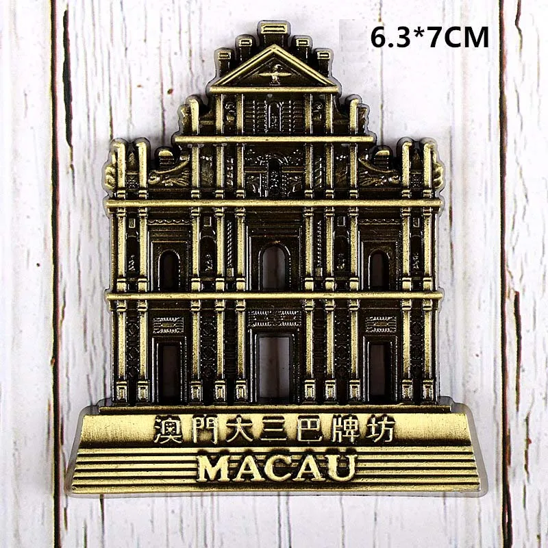 macau Металлический холодильник, украшенный французским Парижским пейзажем, Эйфелевой башней, пирамидой, статуэткой Оскара, памятный подарок для мирового туризма - Цвет: macau