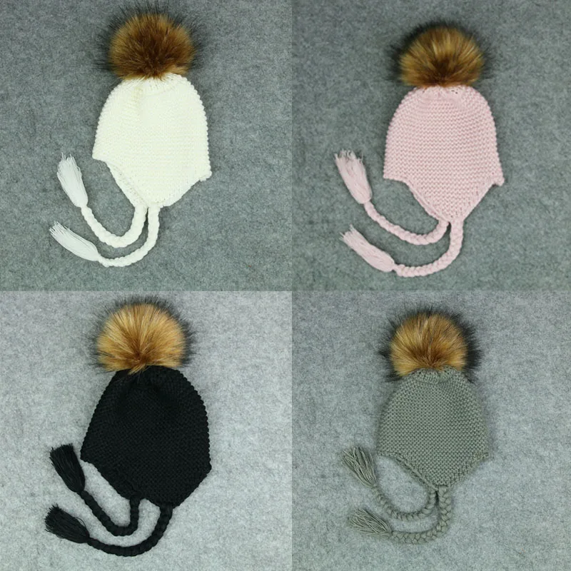 Милые детские зимние меховые шапки для новорожденных мальчиков и девочек, теплая вязаная шапка бини, черные, серые, зеленые головные уборы, рождественский подарок, аксессуары