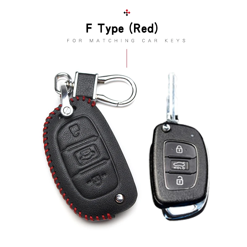 Red Line 3 Button Для hyundai Santa Fe Брелок чехол кожаный брелок для hyundai Elantra IX25 IX35 Solaris Accent Verna Sonata Tucson - Название цвета: Red Line 3 Button