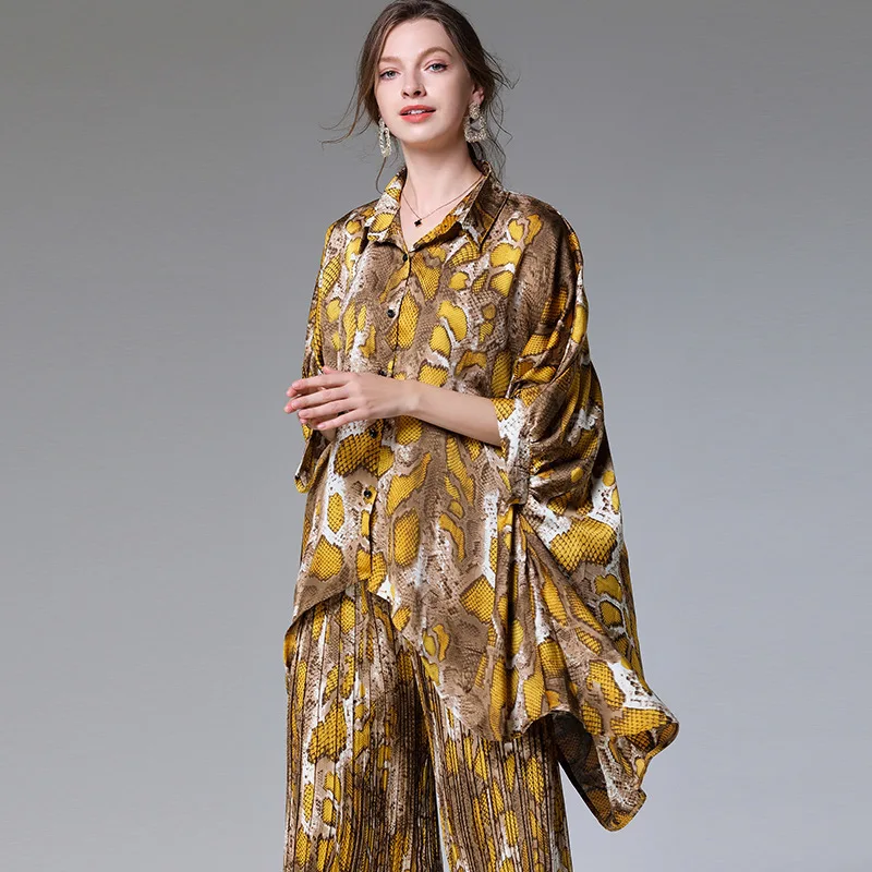 [DEAT] 2020 New Fashion Large Size XL-4XL Suit Women Over Size Loose Irregular Hem Lapel Elastic Wide Leg Pants Geometric AP649