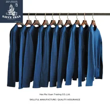 SauceZhanPlant Индиго окрашивание футболка для мужчин и женщин осень и зима полная Футболка мужская футболка сплошной o-образный вырез хлопок Повседневная