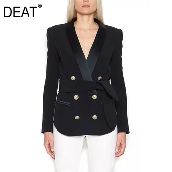 

DEAT 2020 New Spring Summer Fashion Notched Double-breasted Patchwork Long Sleeve Slim Solid Suit Blazer Women SB469