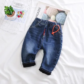 

80-100cm height new 2019 winter thicken warm boys denim pants children pant boys trousers