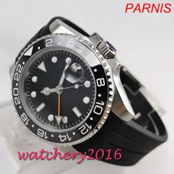 

Fashion 40mm PARNIS sterile Black dial No Logo Sapphire watches men GMT watch 2019 Luxury Brand Automatic Movement mens Watch