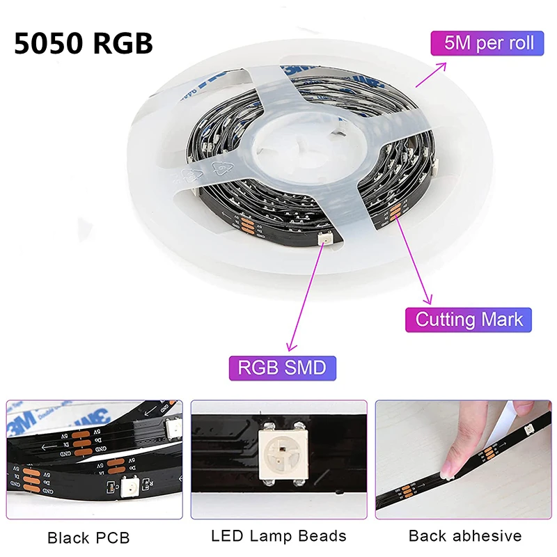 LED Strip Light 1M-30M USB Bluetooth 5050 RGB  SMD DC 5V Flexible Luces Lamp Tape Ribbon TV Desktop Screen BackLight Diode Fita