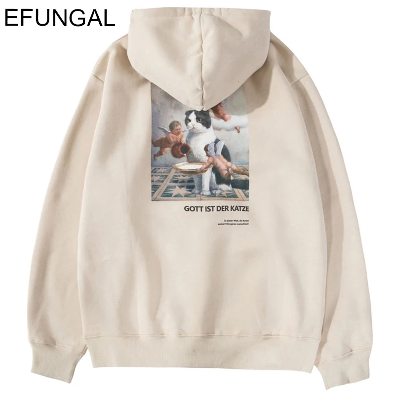 

EFUNGAL Funny Angels Cat Print Hoodies Sweatshirts 2019 Men Harajuku Hoodie Hip Hop Pullovers Casual Pullover Hooded Streetwear