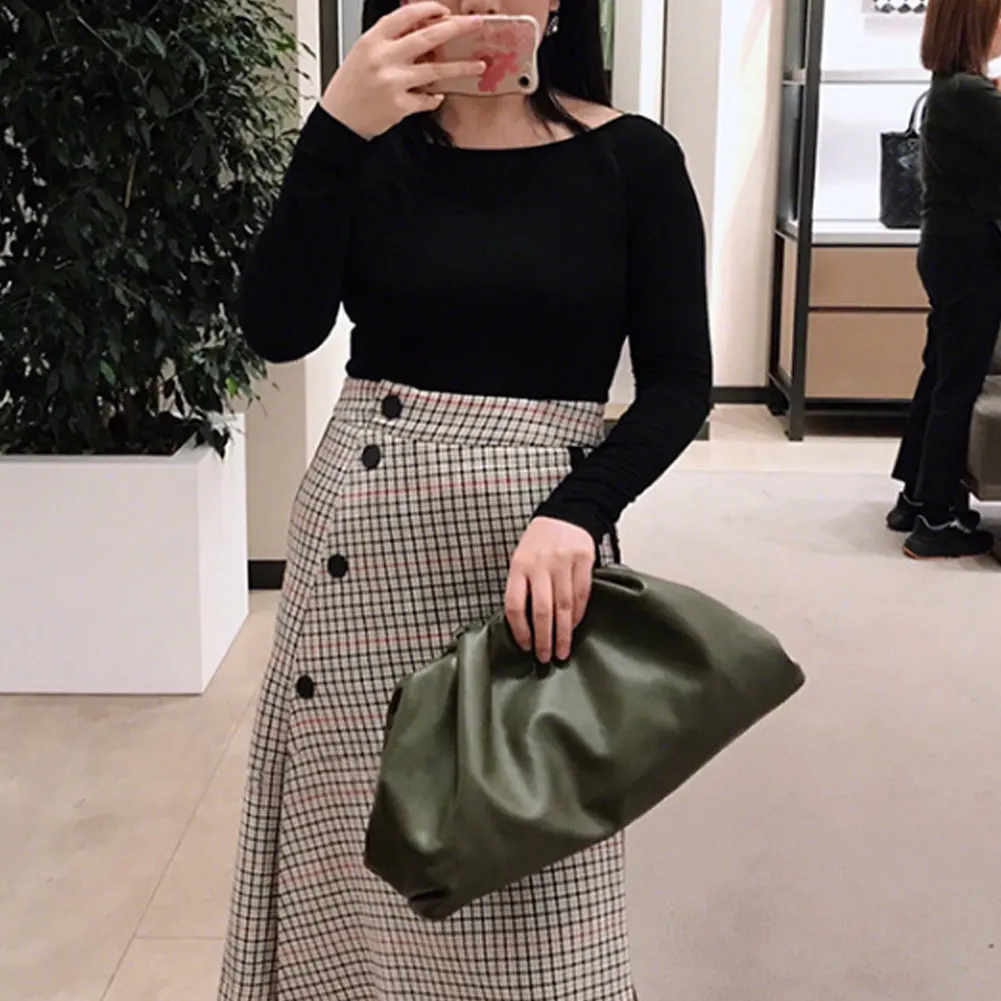 

Pleats Dumpling Frame Shoulder Cross Bag Faux Leather Handbag Large Capacity Waterproof LT88
