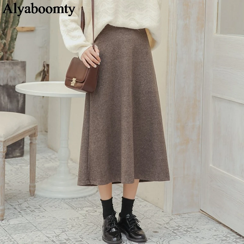 Японский Mori Girl Faldas Mujer Moda 2019 высокая талия абрикос кофе Jupe Longue элегантные