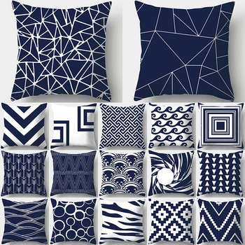 

Dark Blue Geometric Print Decorative Cushions Pillowcase Polyester Cushion Cover Throw Pillow Sofa Decoration Pillowcover 40936