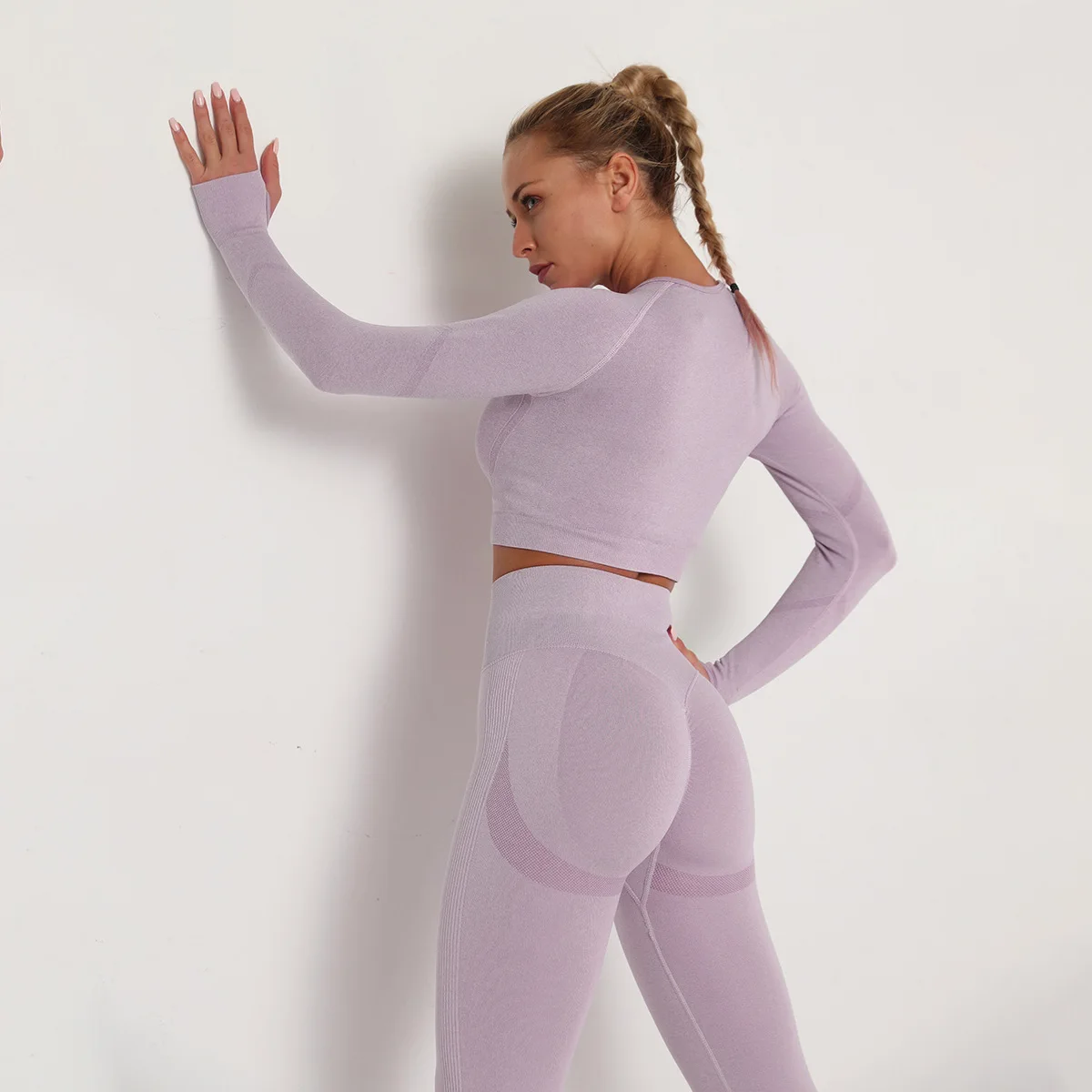 Seamless Yoga Suit High Waist Fitness Pants Women Tight Long Sleeve Shirts High Impact Sports Gym Workout Running Set