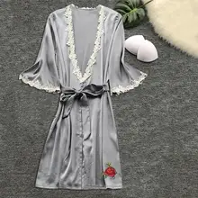 Сексуальная ночная рубашка свободный банный халат дамское Ночное платье кружевная женская пижама ночные рубашки v-образный вырез шнуровка Сексуальная ночная рубашка халат атласный N4