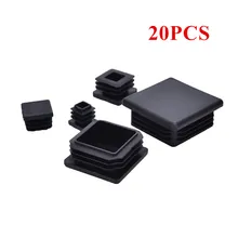 

20Pcs Black Blanking End Cap Square Tube Cap Floor Protector Pads Square Pipe Plug Chair Non-slip Cover Furniture Accessories
