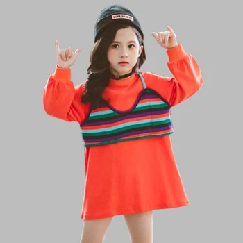 

Dresses For Girls Patchwork Dress Girls Rainbow Striped Vest Children Dress Autumn Fashion Kids Costume For Girls School