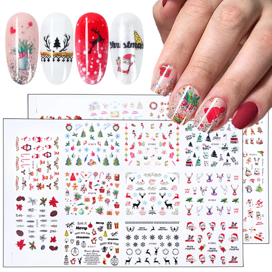 

11pcs Christmas Nail Stickers Decals Snowflake Xmas Wraps Snowman Elk Nail Art Decorations Manicure Watermark Tips SAE875-896