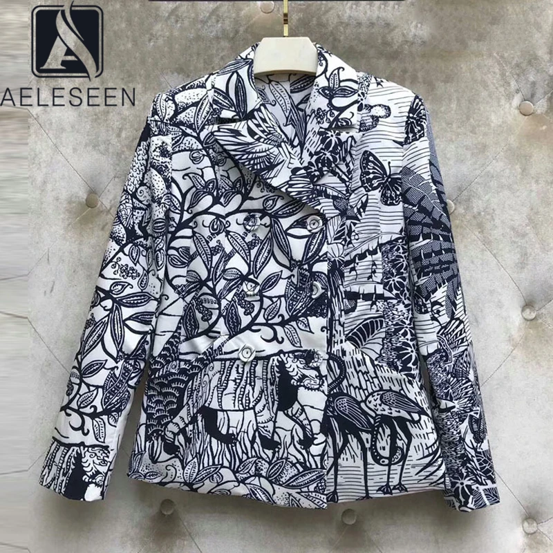 AELESEEN Vintage Office Ladies Sets 2020 Early Spring Designer Blazers Top+Midi Skirt Flower Print 2 Pieces Suits Elegant | Женская