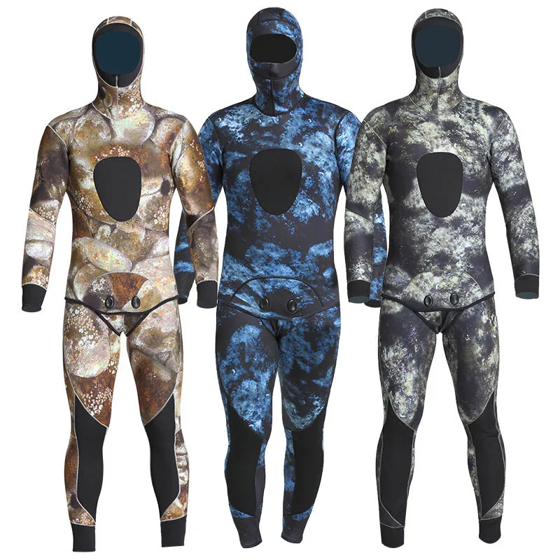 5mm Neoprene Camouflage Spearfishing Scuba Wetsuit Men's Two Piece