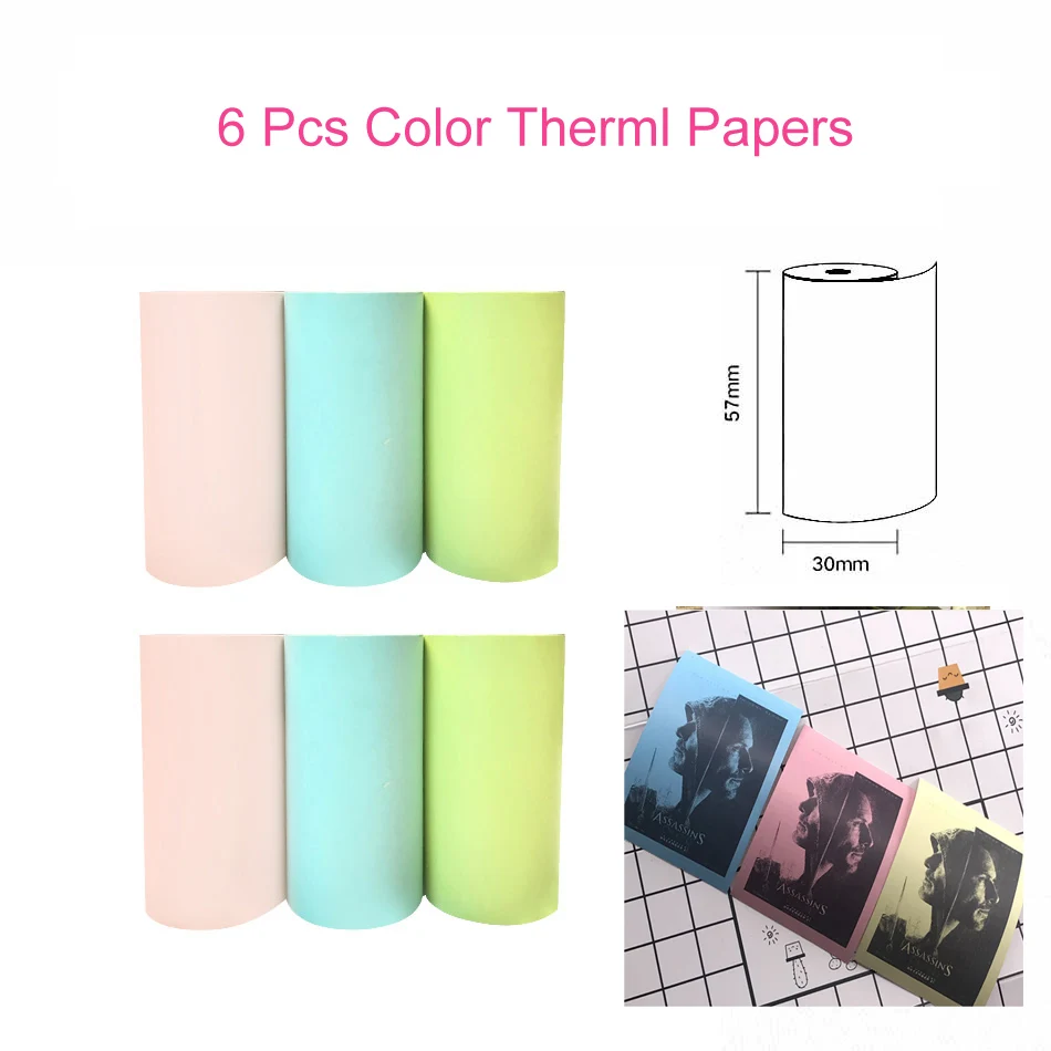 6 Pcs Color Paper PeriPage мини Карманный фотопринтер портативный мобильный принтер печатающий фотографии с телефона для мобильного телефона Android iOS Windows - Цвет: 6 Pcs Color Paper