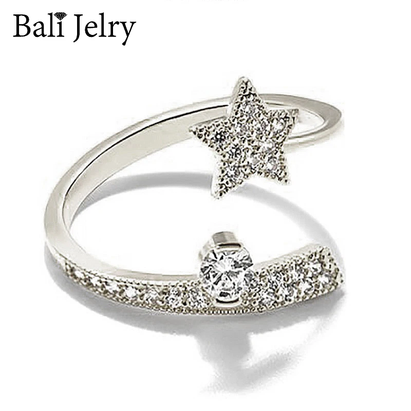 

Bali Jelry Charm Rings 925 Silver Jewelry with AAA Zircon Gemstone Star Shape Open Ring for Women Wedding Engagement Accessories