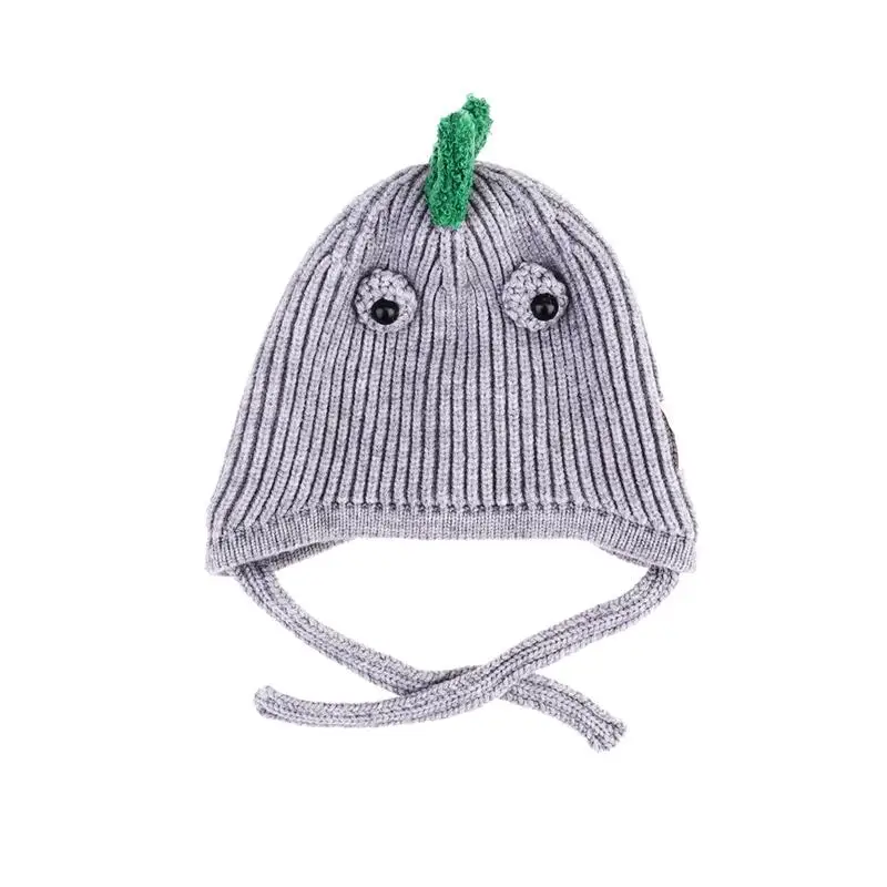 Light Grey Детская зимняя теплая шапка, Очаровательная шапочка с динозавром, шапка с наушниками, вязаные шерстяные шапки, Зимний Теплый головной убор для малышей, детей, динозавр - Цвет: Light Grey
