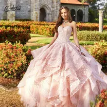 Украшенный розовым бисером бальное платье, кружевное платье принцессы, бальное платье без бретелек Quinceanera шеи Кристаллы платья для выпускного бала и стразами, со шнуровкой сзади и Tiere