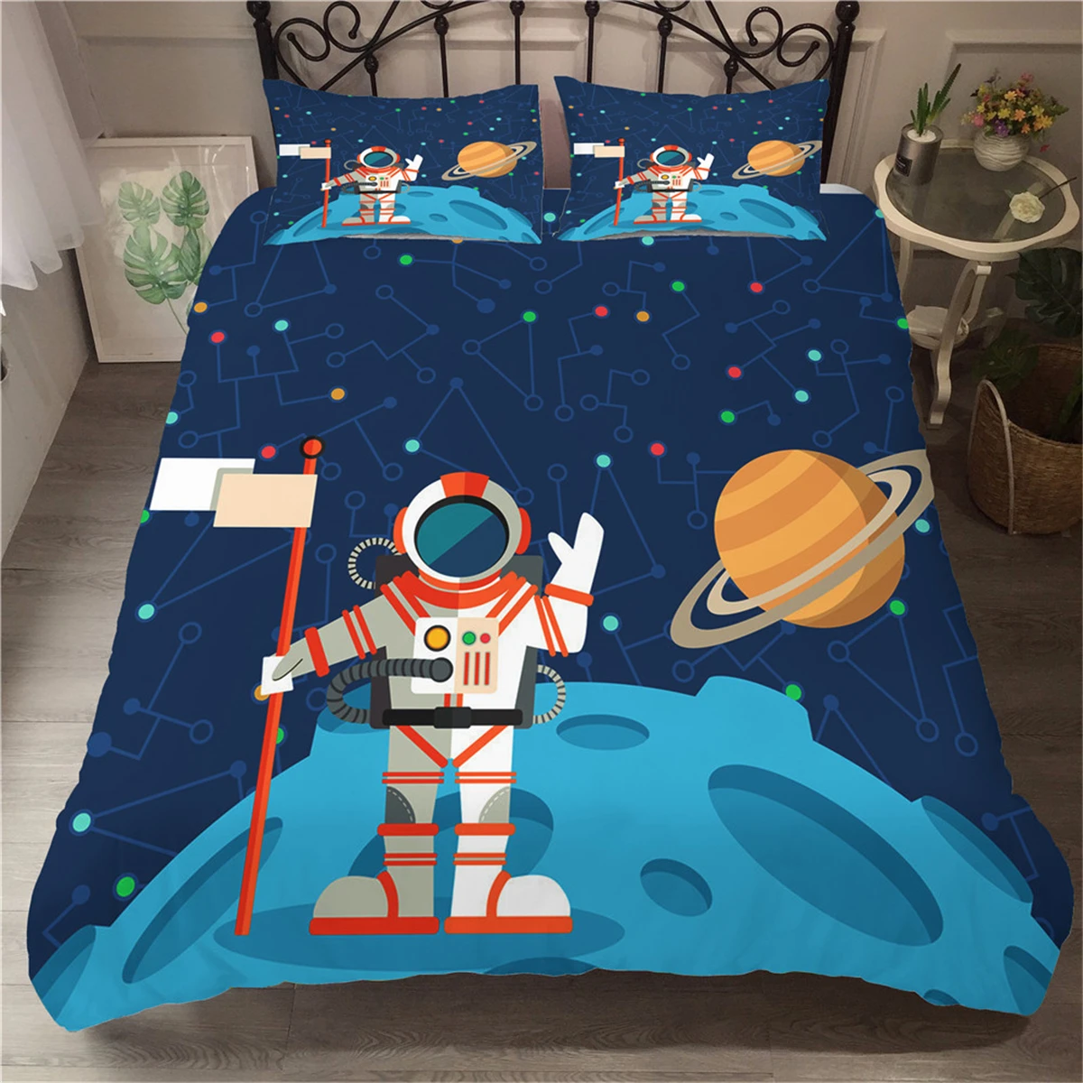 

Spaceman Land on Mars Duvet Cover Set Space Dream Bedding Single Double Kids Bed Sets Pillowcase Cartoon Skin-friendly Bed Cover
