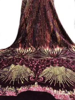 

beautiful sequins velvet lace fabric 5yards african velvet lace fabric with sequins for women party dress ZXOC03