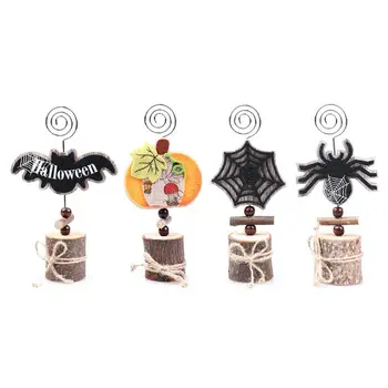 

Halloween Decoration Natural Wooden Message Name Number Place Card Holder Photo