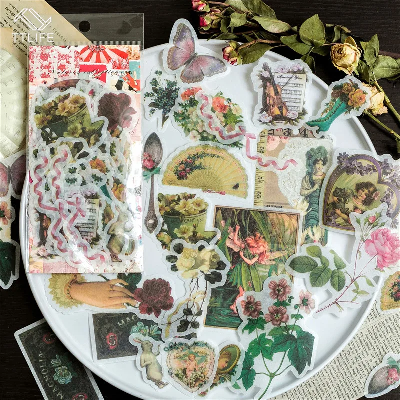 

TTLIFE 60 PCS/SET DIY Natural Plant Series Paper Sticker Decoration Diary Scrapbooking Label Sticker Album Decoration Sticker i