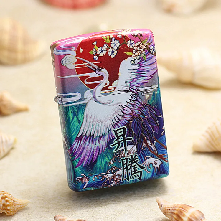 

Genuine Zippo oil lighter copper windproof Cartoon red-crowned crane cigarette Kerosene lighters With anti-counterfeiting code