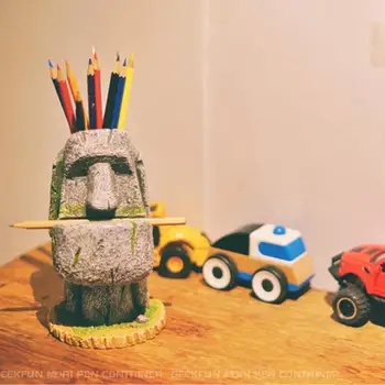 

Easter Island Moai Pen Holder Resin Pencil Flower Pot Bedroom Desktop Decoration Stationery Office Supplies Pens Storage Holder