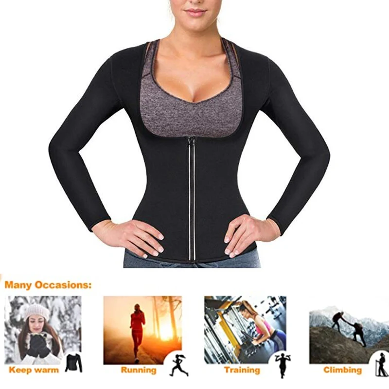 spanx bodysuit New Women Neoprene Weight Loss Top Hot Sweat Workout Long Sleeve T Shirt Body Shaper Sauna Suit Fat Burner Waist Trainer Corsets best shapewear