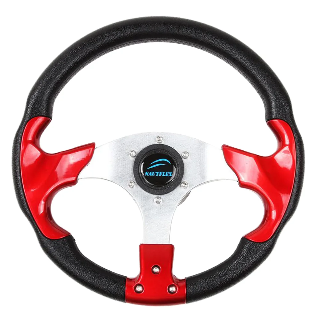 Boat Steering Wheel w/ Polished Chromed Spoke & Center Inserts Keyed Hub