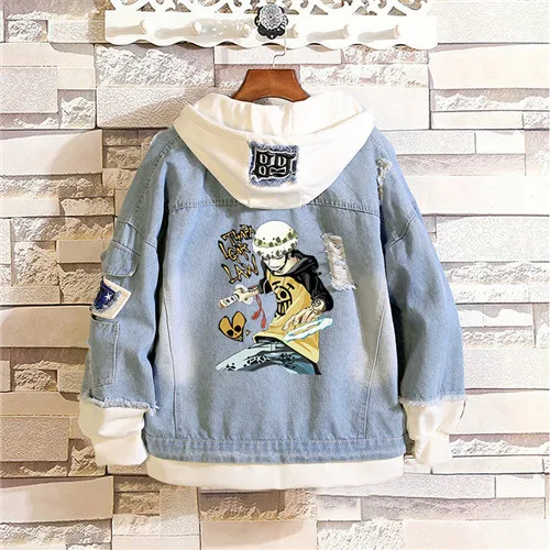 Новинка, аниме, одна деталь, джинсовая куртка-бомбер, одна деталь, D Luffy, с капюшоном, джинсы, толстовка, унисекс, рваные, с дырками, косплей, толстовка - Цвет: Style 10
