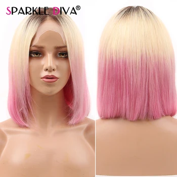 

T1B/613/Pink Bob Lace Front Wigs Brazilian 13x4 Lace Front Human Hair Wigs Pre Plucked Remy Hair Short Human Hair Wigs For Women