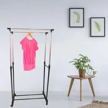 

Dual-Bar Vertical Horizontal Stretching Stand Clothes Rack With Shoe Shelf Clothes Hanger Rack Storage Shelf Bedroom Furniture