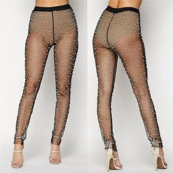 

Sexy High Waist Hollow Beading Long Pencil Pants Women Sexy Trousers Leggings