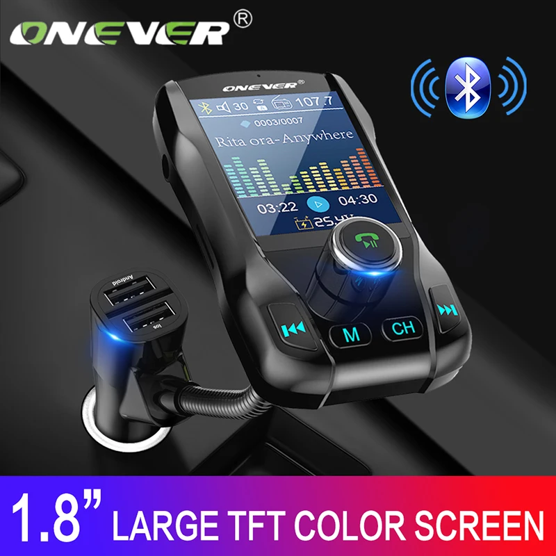 

Onever Color Screen FM Transmitter Wireless Bluetooth Handsfree Car Kit 360 rotatable Car MP3 Audio with 5V 3.1A Dual USB Charge