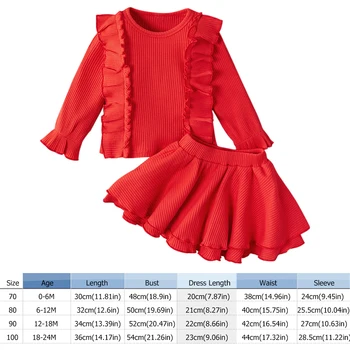 

Autumn Cute Clothes Set Baby Girl 2pcs Long Sleeve Solid Round Collar Ruffled Splicing Top Cotton A-Line Skirt Outfits