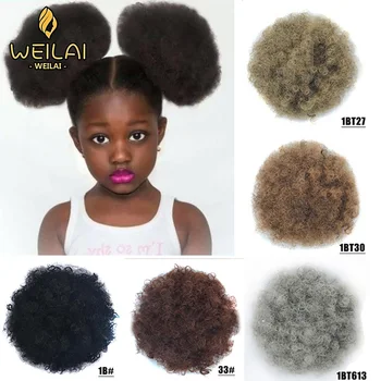 

High Puff Africa Curly Wig Ponytail Drawstring Short Afro Kinky Tail Clip In on Synthetic Curly Hair Bun Ornament Children's Wig