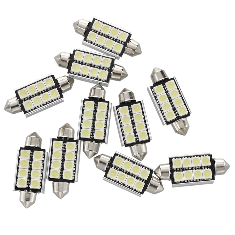 10 x Белый 8 SMD светодиодный CANBUS гирлянда Интерьер купольная лампа светильник 43 мм