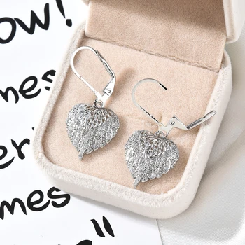 

Silver Color Heart Drop Dangle Earrings for Women Wedding Fashion Statement Cubic Zirconia Wing Clip Earring Gift Female Jewelry