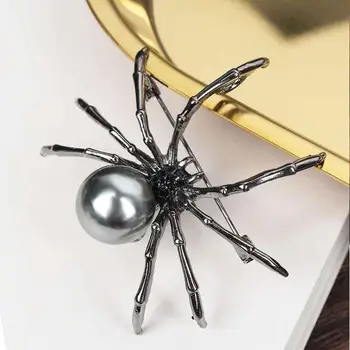 

High-grade Black Spider Rhinestone Pearl Insect Brooch Female Corsage Gifts Men Accessories Korean Fashion Personality Jewelry